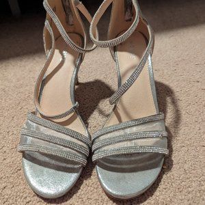 Silver strappy 3 in heels with crystals